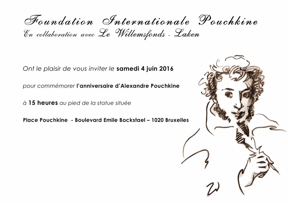 Invitation. Place Pouchkine à Laeken. Commémoration de l'anniversaire d'Alexandre Pouchkine. 2016-06-04